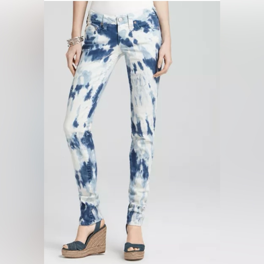 True Religion Women's Blue and White Tie-Dye Skinny Jeans